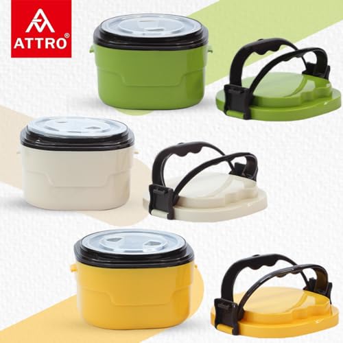 Attro Foody Insulated Double Wall Lunch Box with Inner Steel Conatiner & Easy to Carry Handle Perfect for Office, School, Outdoor- 400ml Yellow - Image 3