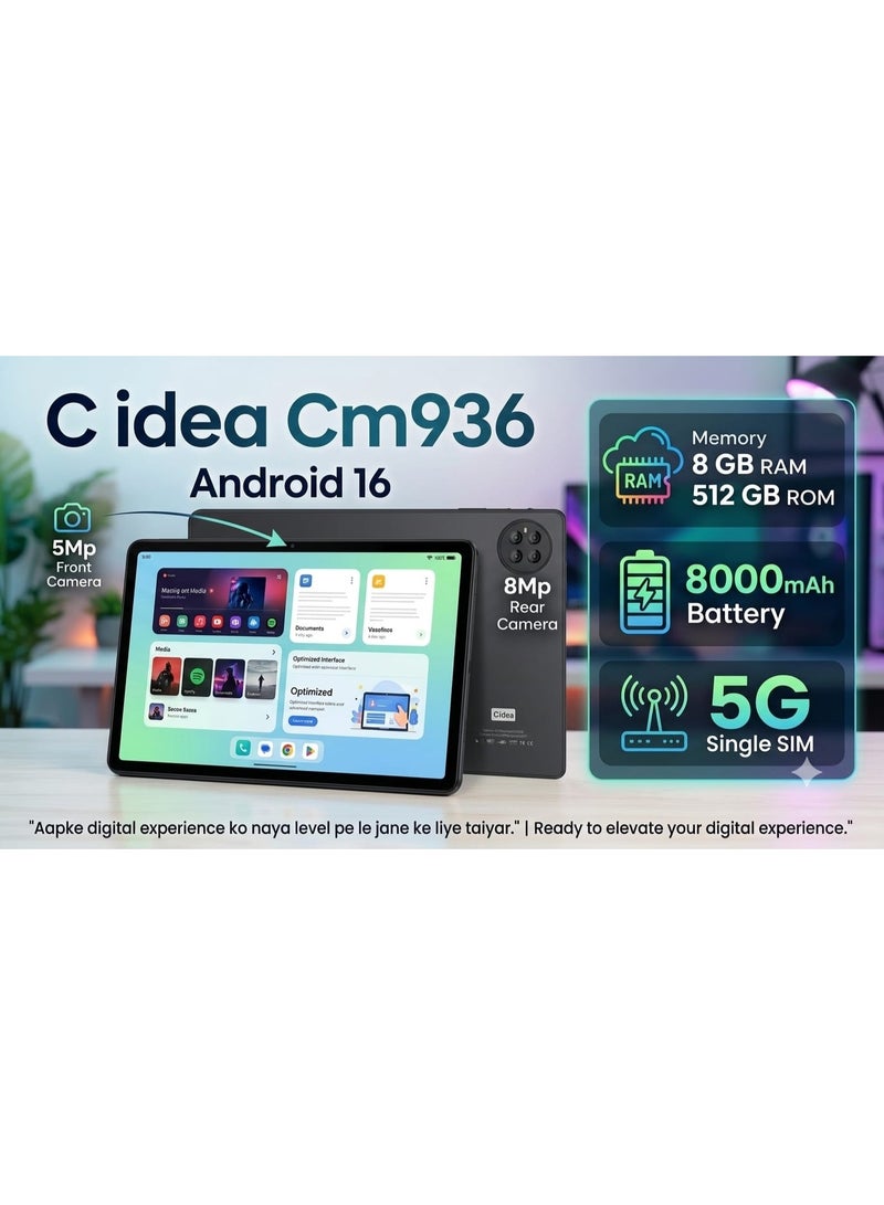 C idea 9" Tab CM936 Android 16 , 8GB RAm + 512GB ROM , 5MP Front & 8MP Rear Camera, Quad Core Processor, Single SIM 5G, 8000mAh Battey Power & Gifts, Blue - Image 2