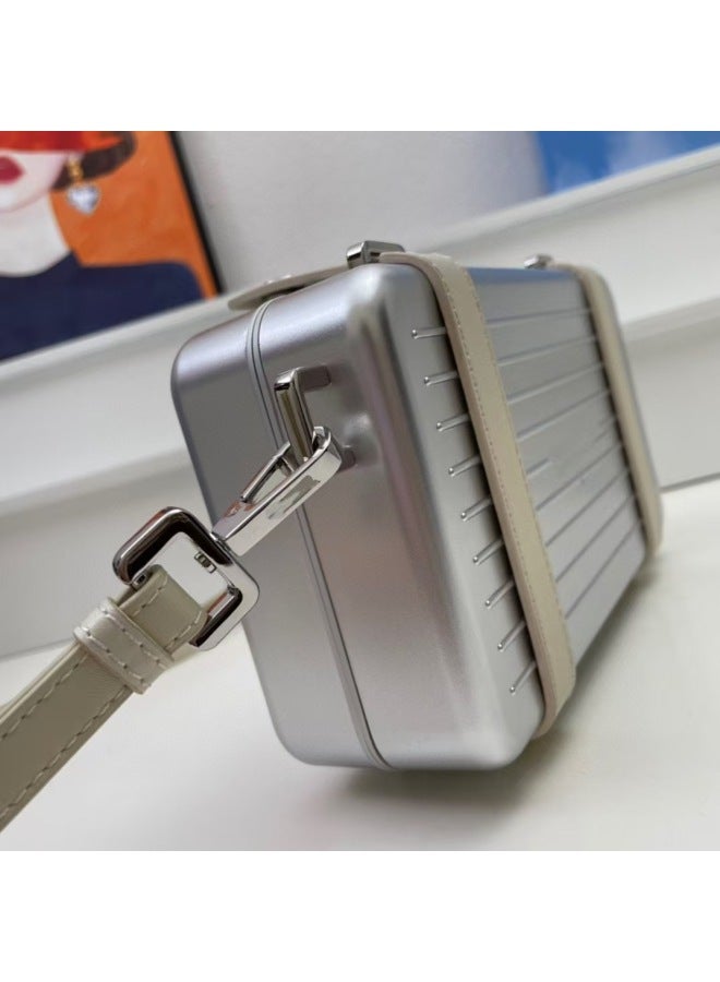 2025 Aluminum Groove Design Shoulder High Value Hard Shell Messenger Bag Joint Luggage Men And Women-Colour:White-Size:13.5*20*6.5cm  - Image 4