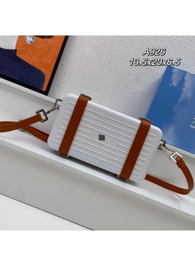 2025 Aluminum Groove Design Shoulder High Value Hard Shell Messenger Bag Joint Luggage Men And Women-Colour:White-Size:13.5*20*6.5cm  - Image 1