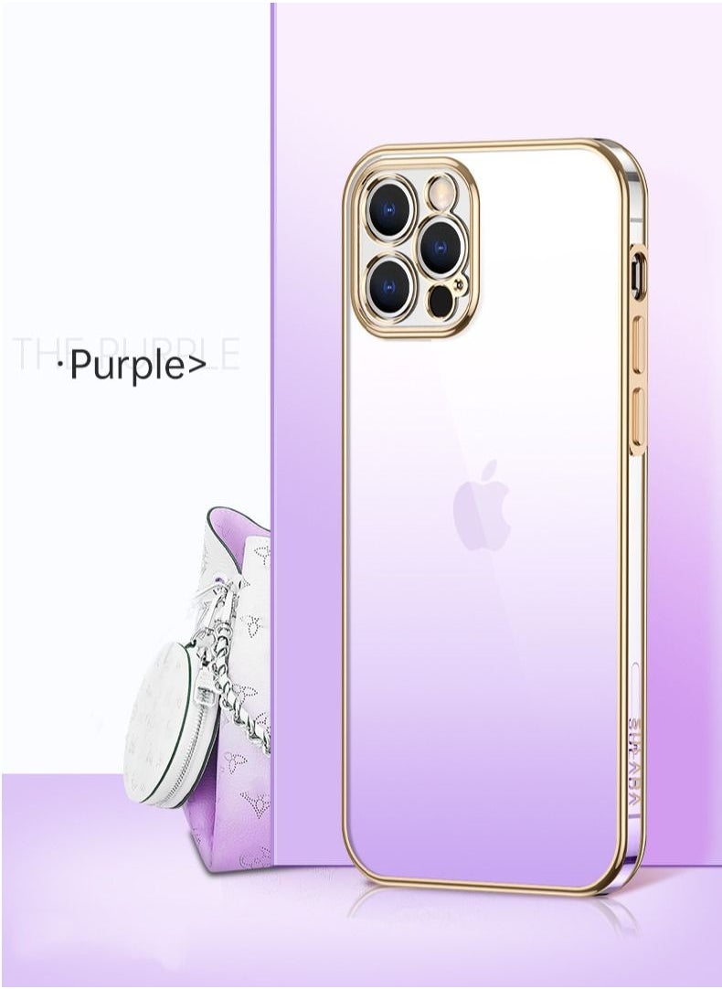 Color Fans - iPhone 14 Pro Cover Soft Elastic Electroplated Frame Shockproof Drop Resistant Slim Lightweight Pockage Full Inclusive Luxury Gradient Fashion Case for Girls & Women Purple - Image 1