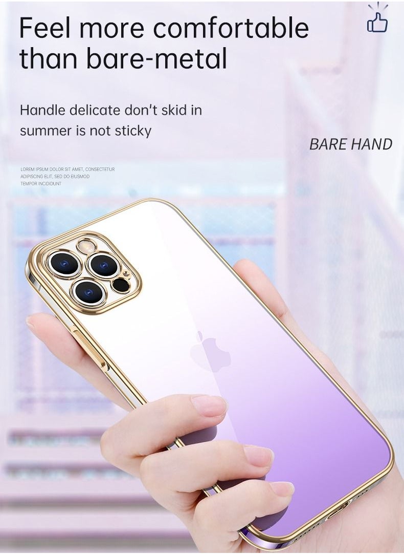Color Fans - iPhone 14 Pro Cover Soft Elastic Electroplated Frame Shockproof Drop Resistant Slim Lightweight Pockage Full Inclusive Luxury Gradient Fashion Case for Girls & Women Purple - Image 1