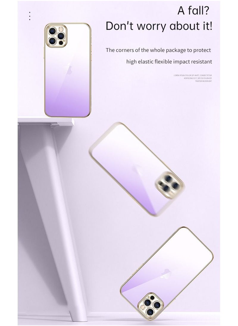 Color Fans - iPhone 14 Pro Cover Soft Elastic Electroplated Frame Shockproof Drop Resistant Slim Lightweight Pockage Full Inclusive Luxury Gradient Fashion Case for Girls & Women Purple - Image 1