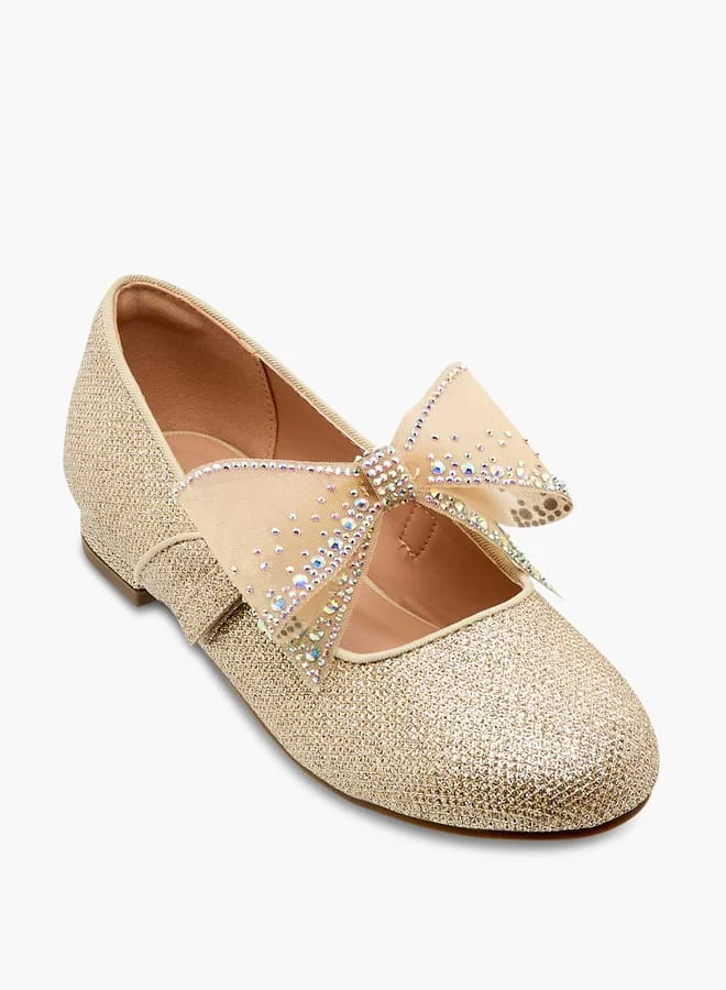 Celeste Girls' Bow Embellished Mary Jane Shoes with Hook and Loop Closure