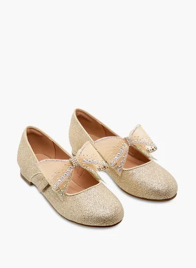 Celeste Girls' Bow Embellished Mary Jane Shoes with Hook and Loop Closure