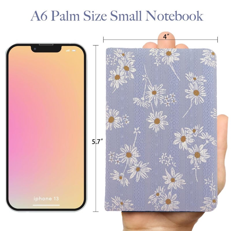 ipoul Daisy Gifts for Women, A6 Pocket Notebook, Floral Fabric Journal, 4x6 Lined Notebook & Blank Sketchbook, Cute Small Notebook, Daisy Floret Blue Journal, Gift for Girls. - Image 3