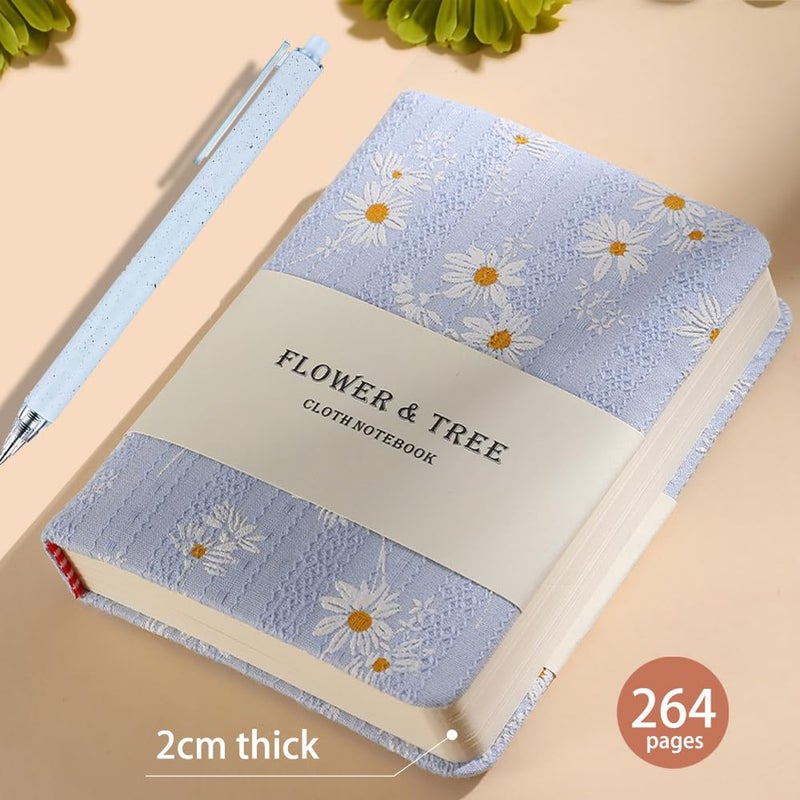 ipoul Daisy Gifts for Women, A6 Pocket Notebook, Floral Fabric Journal, 4x6 Lined Notebook & Blank Sketchbook, Cute Small Notebook, Daisy Floret Blue Journal, Gift for Girls. - Image 2