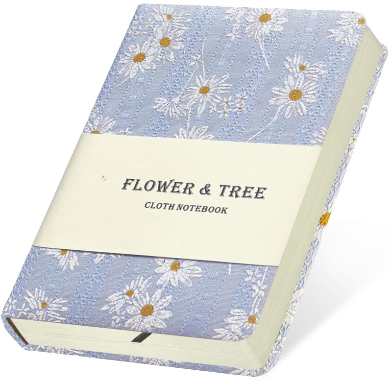 ipoul Daisy Gifts for Women, A6 Pocket Notebook, Floral Fabric Journal, 4x6 Lined Notebook & Blank Sketchbook, Cute Small Notebook, Daisy Floret Blue Journal, Gift for Girls. - Image 1