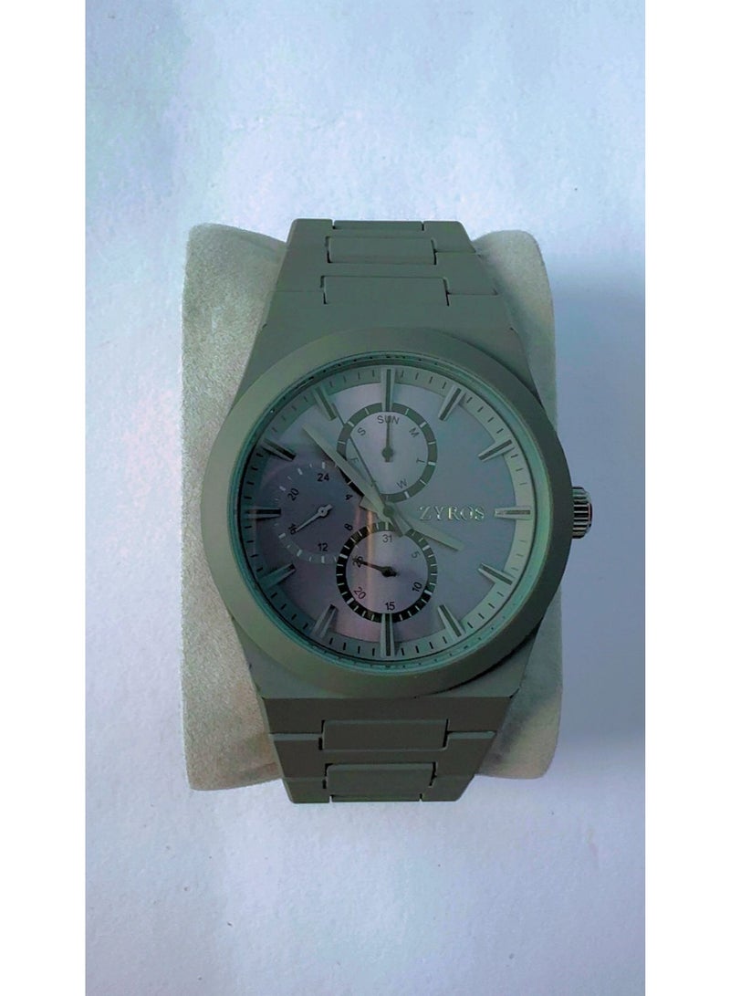 ZYROS Premium Men's Multifunction Matte Grey Stainless Steel Quartz Watch with Link Strap - Image 1