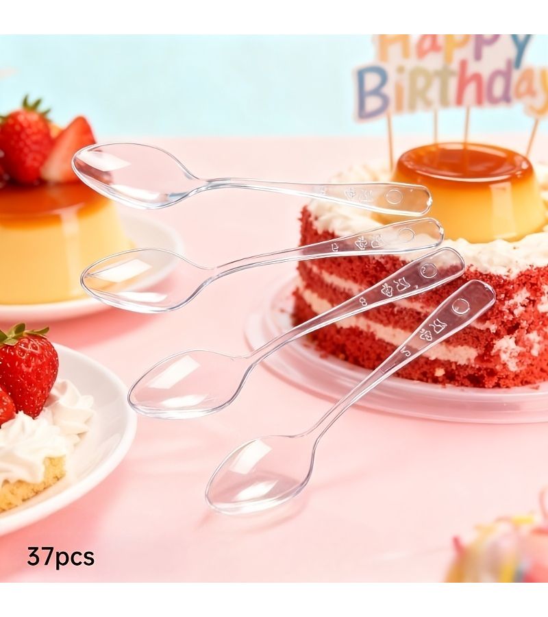 37 Pcs Transparent Dessert Spoons For Ice Cream Party Tableware - Image 1