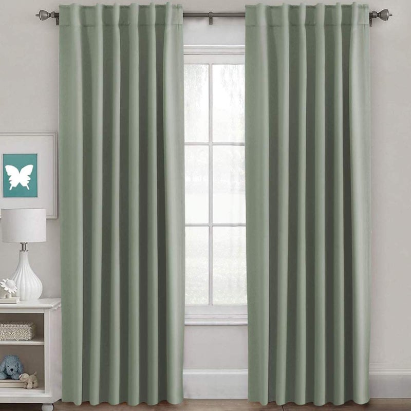 HVERSAILTEX Blackout Curtains Thermal Insulated Window Treatment Panels Room Darkening Blackout Drapes for Living Room Back TabRod Pocket Bedroom Draperies 52 x 96 Inch Light Sage2 Panels
