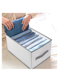 Foldable 9-Compartment Clothes Organizer Drawer with Handles, Fabric Storage Basket for T-Shirts, Jeans, and Underwear, Grey Closet Divider Box for Efficient Clothes Storage.