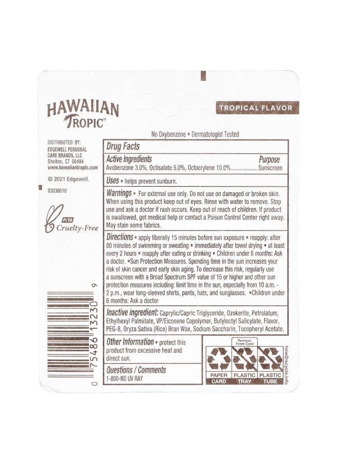 Hawaiian Tropic Hawaiian Tropic, Sunscreen Stick Lip Balm, SPF 30, Tropical , 0.14 fl oz (4.25 g)  - Image 3