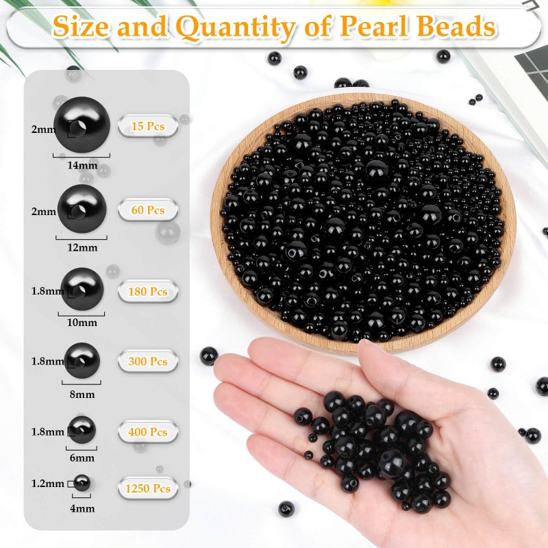 Anezus 2205Pcs Black Pearls For Craft  Assorted Sizes Fake Pearl Beads  Sew On Pearls  Bulk Loose Pearl Beads With Holes For Jewelry Making  Bracelets  Necklaces  Hairs  Decoration  Vase Filler - Image 3