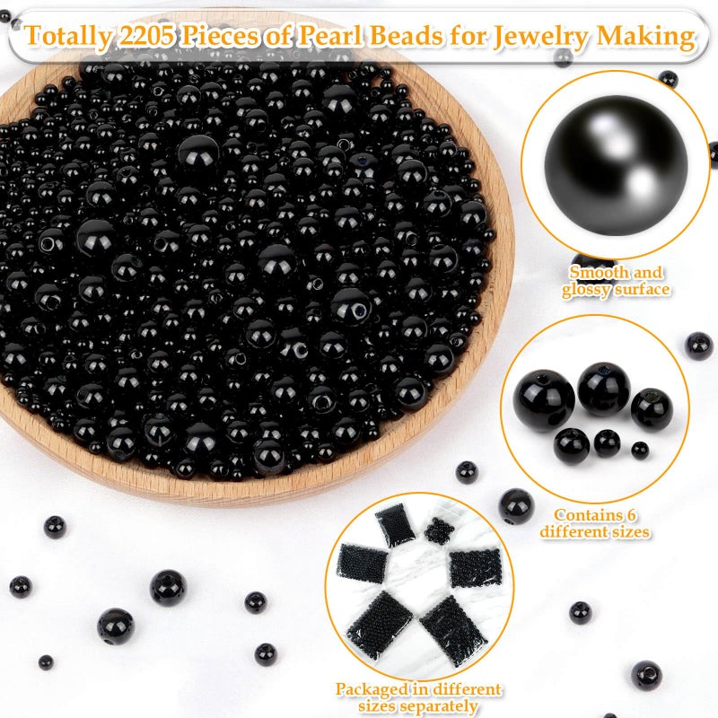 Anezus 2205Pcs Black Pearls For Craft  Assorted Sizes Fake Pearl Beads  Sew On Pearls  Bulk Loose Pearl Beads With Holes For Jewelry Making  Bracelets  Necklaces  Hairs  Decoration  Vase Filler - Image 2