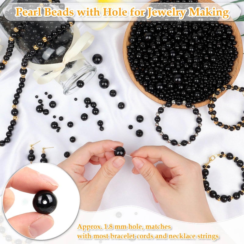 Anezus 2205Pcs Black Pearls For Craft  Assorted Sizes Fake Pearl Beads  Sew On Pearls  Bulk Loose Pearl Beads With Holes For Jewelry Making  Bracelets  Necklaces  Hairs  Decoration  Vase Filler - Image 4