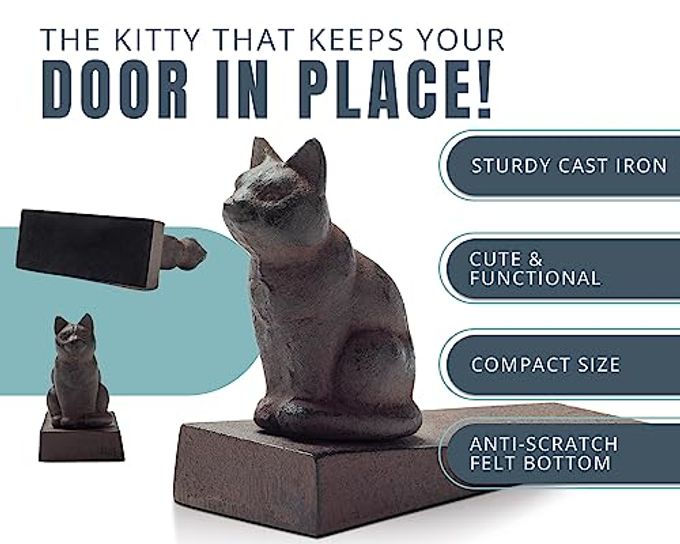 Comfify Vintage Cast Iron Cat Door Stop  One Decorative Wedge with Felt Bottom  Rust Brown Finish - Image 2