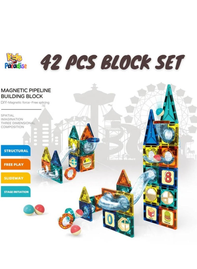 مجموعة 42 قطعة مكعبات بناء ثلاثية الأبعاد مغناطيسية ملونة للأطفال - 9916 - Image 1