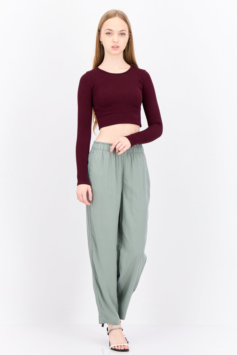 MANGO Women Regular Fit Plain Straight Leg Pants, Dusty Olive - Image 4