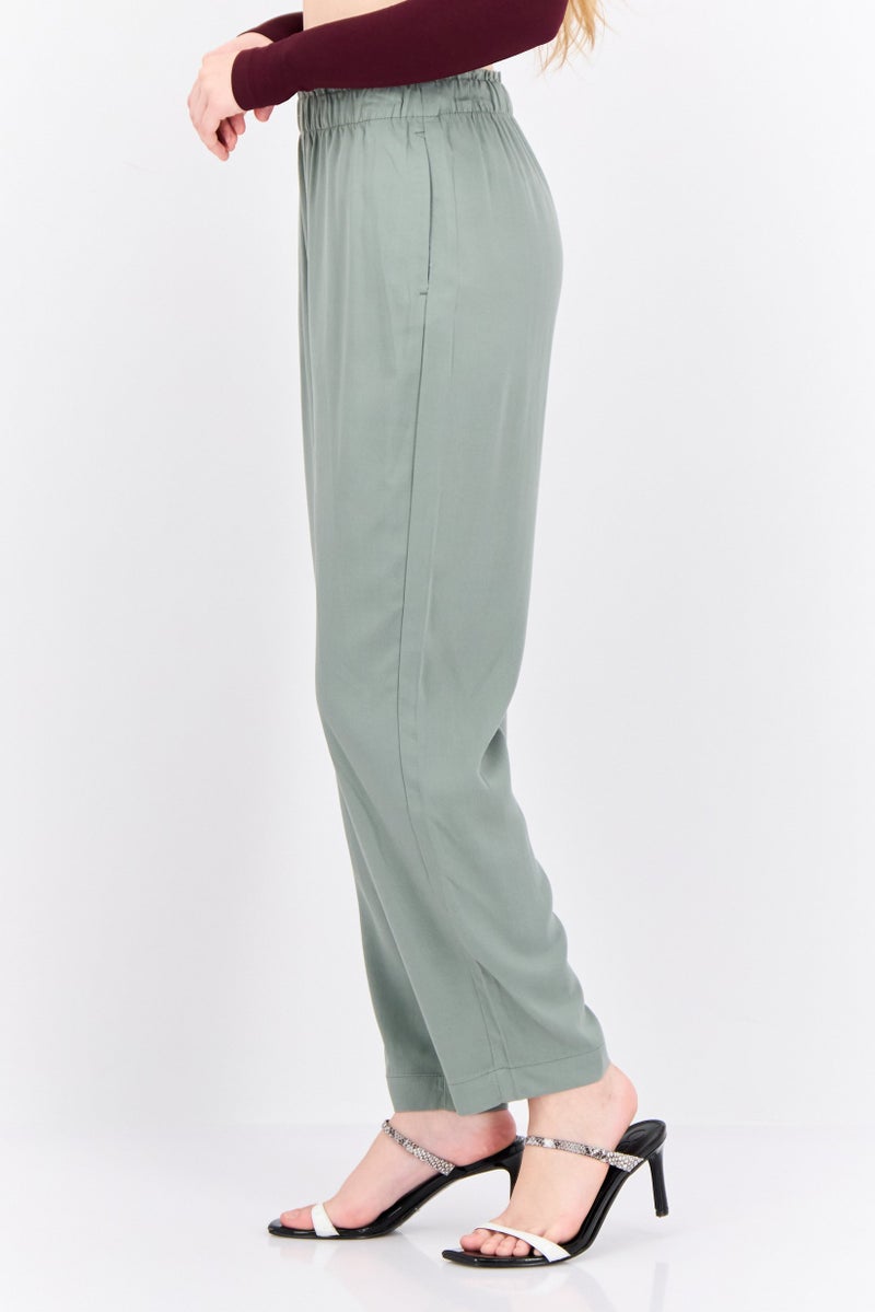 MANGO Women Regular Fit Plain Straight Leg Pants, Dusty Olive - Image 2