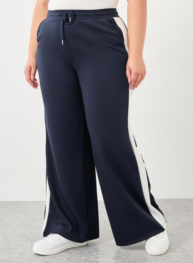 Styli Plus Wide Leg Joggers with Side Seam Contrast Panel - Image 2