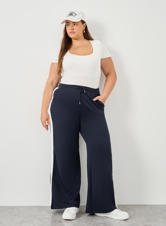 Styli Plus Wide Leg Joggers with Side Seam Contrast Panel - Image 1