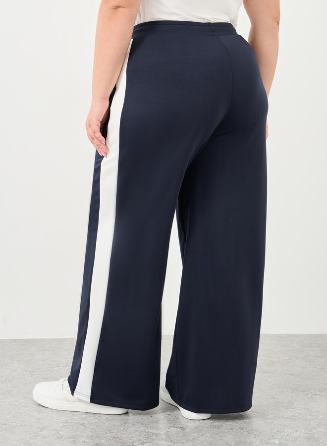 Styli Plus Wide Leg Joggers with Side Seam Contrast Panel - Image 4