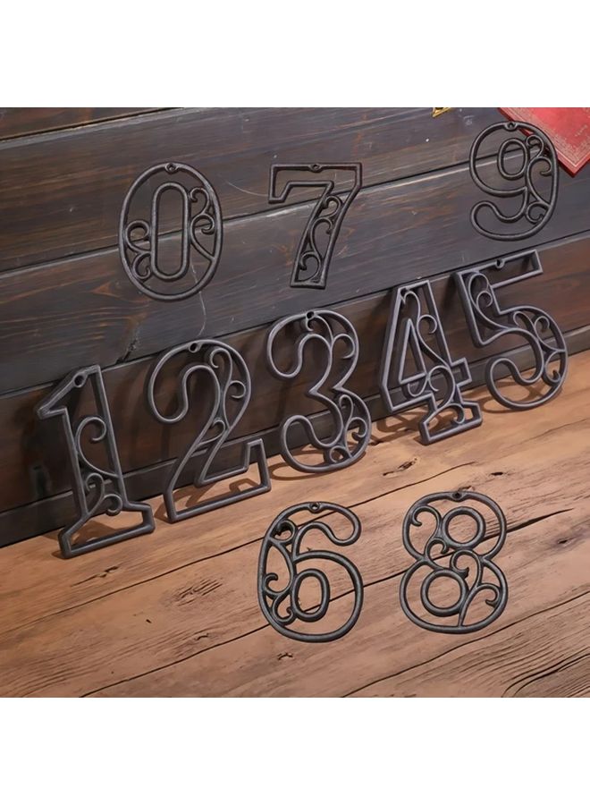 Vintage Metal 0 9 Numbers Hollow Design Wall Mounted Address Plaque 8 Items Set - Image 1