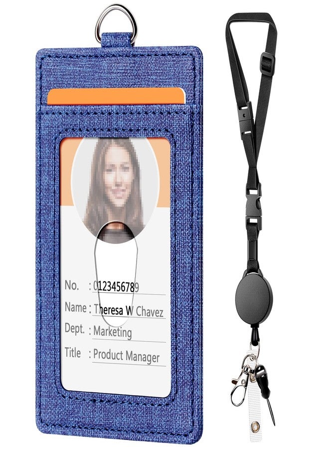 UpUGo Leather Badge Holder and Adjustable Retractable Lanyards, Quick Release Buckle and Safety Breakaway Lanyards with Swivel Metal Clasp for Offices, Staff, Students, Employees - Image 1