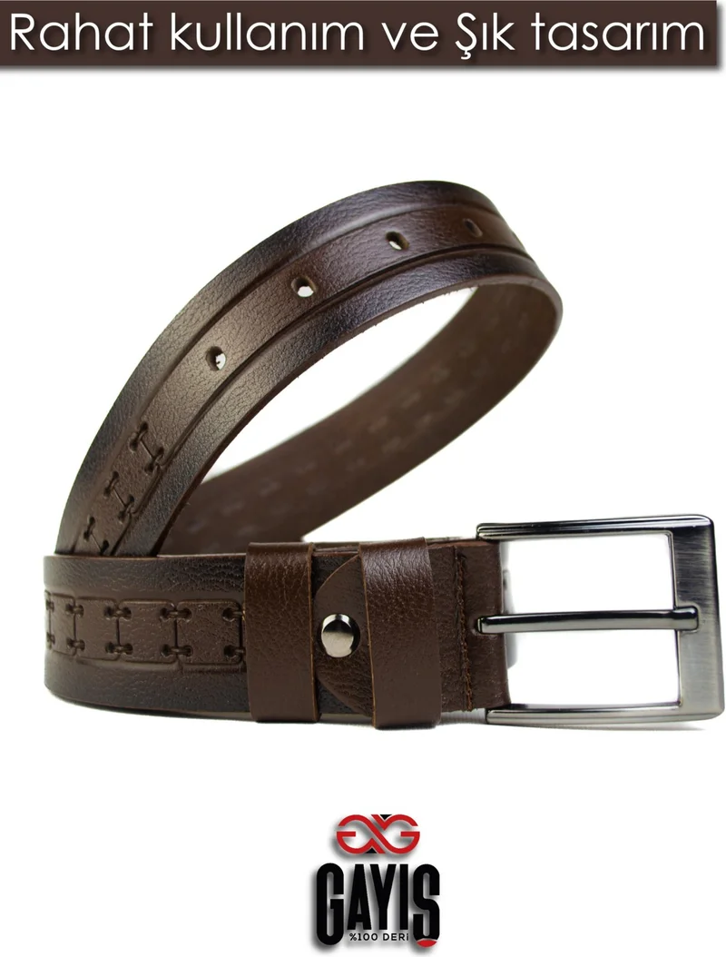 Gayış 4cm Genuine Buffalo Leather Men's Belt, Compatible with Jeans-Fabric Trousers, Men's Belt Gift