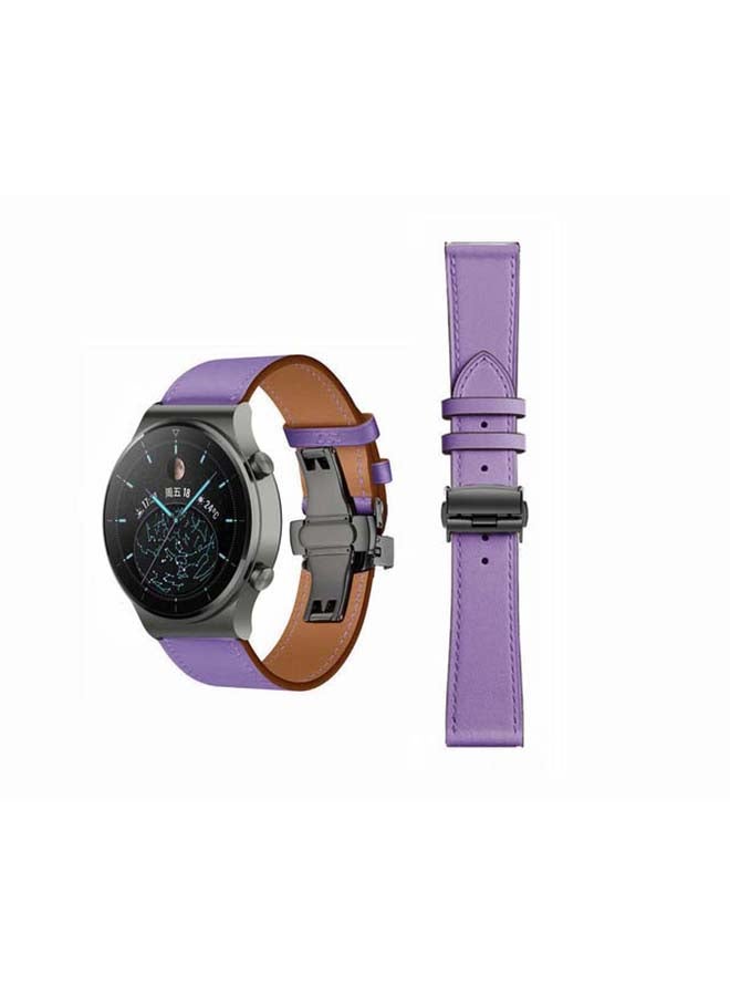 Perfii Genuine Leather Replacement Band 22mm For Huawei Watch GT2 Pro Purple - Image 1