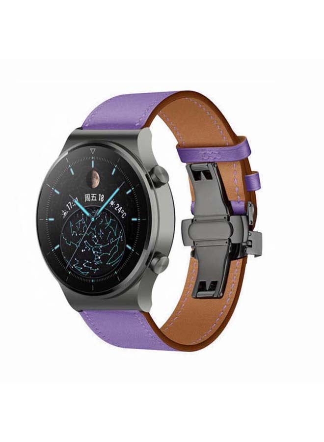 Perfii Genuine Leather Replacement Band 22mm For Huawei Watch GT2 Pro Purple - Image 2