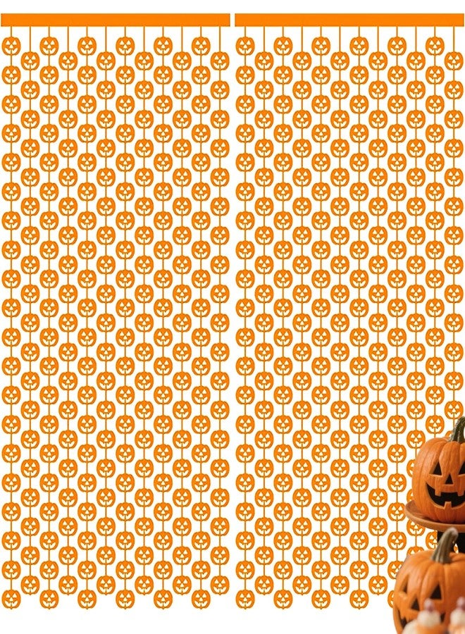 AimtoHome Halloween Thanksgiving Party Decorations - 2 Packs Orange Pumpkin Foil Fringe Streamers Curtains for Gothic Evil Birthday Baby Shower Wedding Wall Party Decor(3.3x6.6 ft) - Image 1
