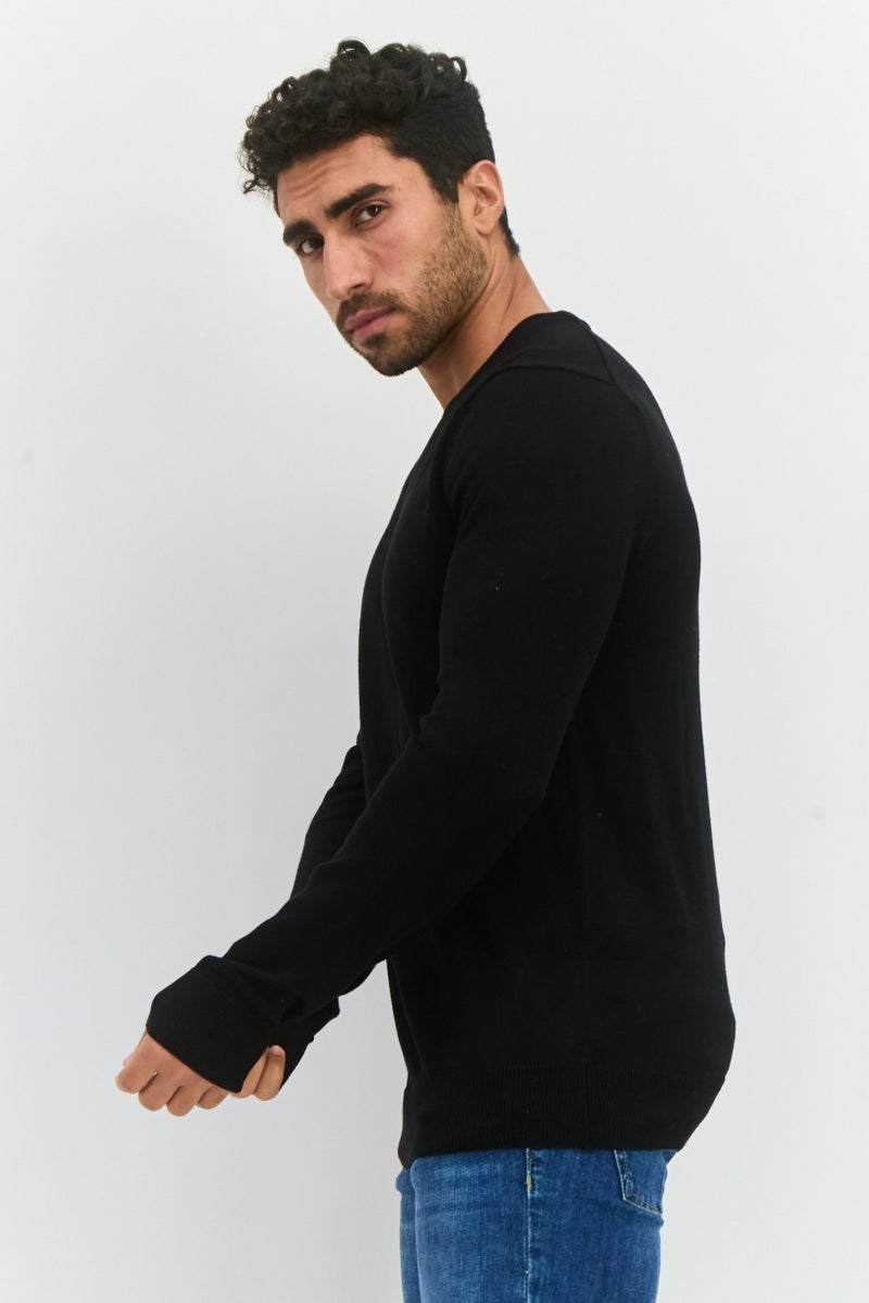 PERRY ELLIS سويت شيرت رجالي بياقة دائرية سادة، أسود - Image 2