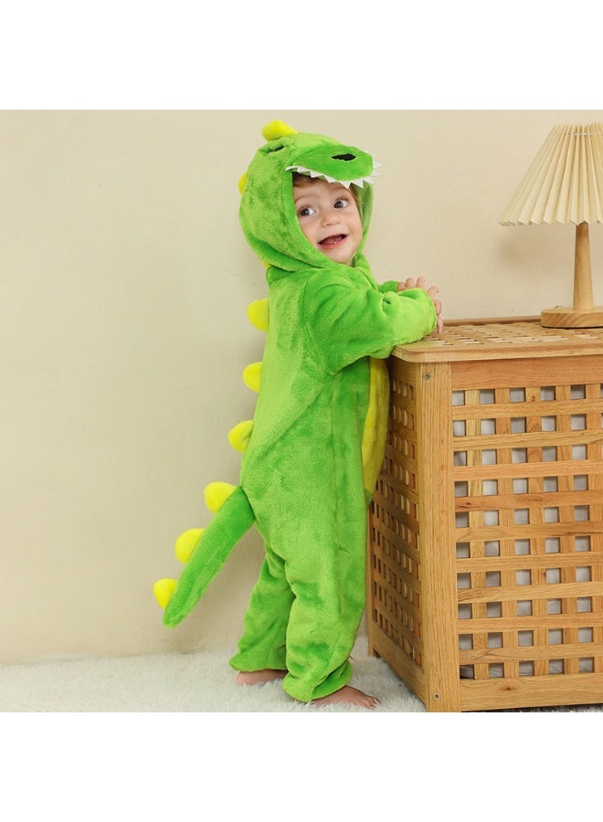 Kids Dino Onesie Party Costume, Kids Animal coverall, Costume Kids Pajamas，High quality flannel, soft and comfortable, with elastic mouth design to prevent air leakage(Green) - Image 3