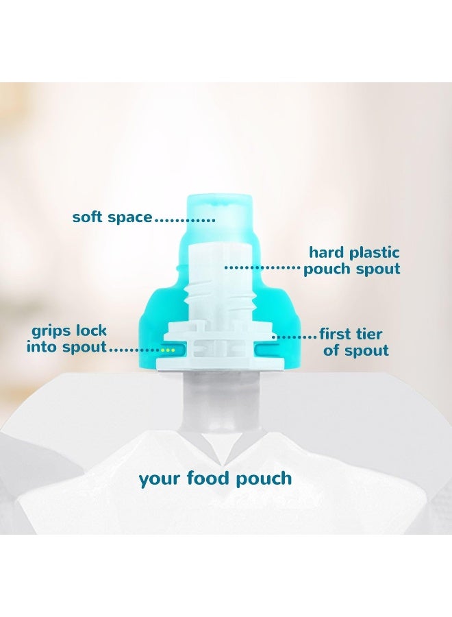 ChooMee Reusable Baby Food Pouch Starter Set, Snakpack | 8 CT, 5 Oz | Softsip Pouch Tops, 2 CT, Orange Aqua 10 Piece Set Orange - Image 4