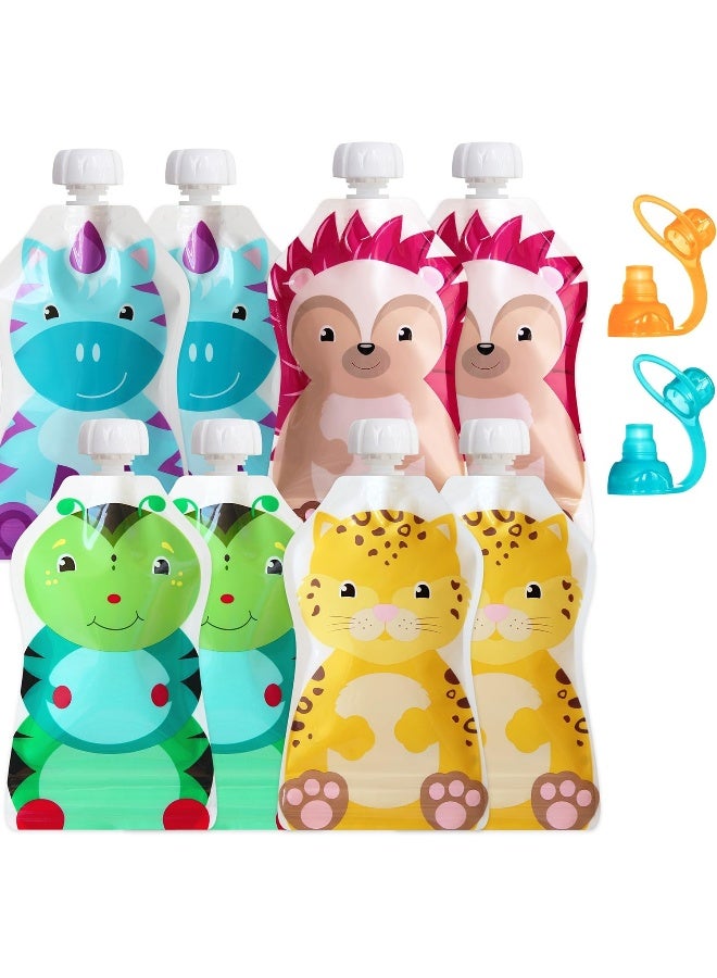 ChooMee Reusable Baby Food Pouch Starter Set, Snakpack | 8 CT, 5 Oz | Softsip Pouch Tops, 2 CT, Orange Aqua 10 Piece Set Orange - Image 1