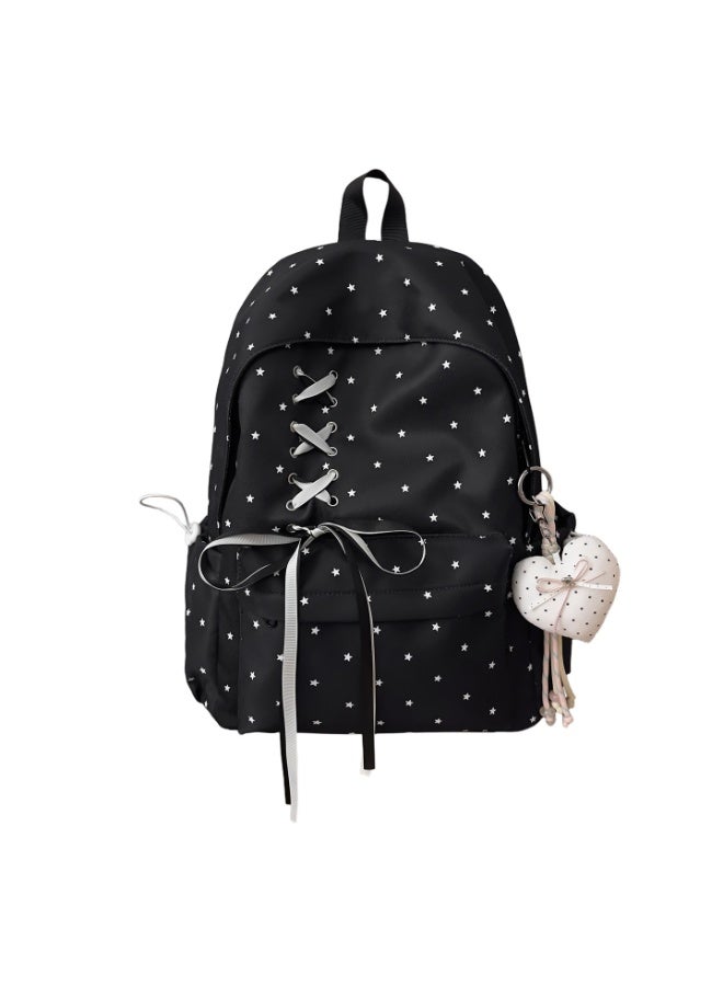 New Star Pattern Aesthetic Backpack, Large Capacity Bow Ribbon School Bag for Girls, Student Daypack for Junior High School - Image 1