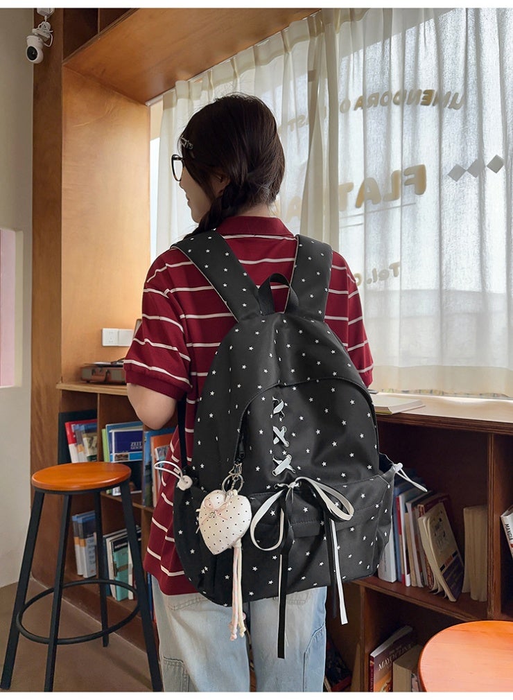 New Star Pattern Aesthetic Backpack, Large Capacity Bow Ribbon School Bag for Girls, Student Daypack for Junior High School - Image 2