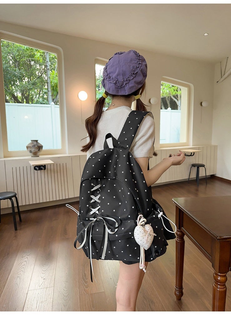 New Star Pattern Aesthetic Backpack, Large Capacity Bow Ribbon School Bag for Girls, Student Daypack for Junior High School - Image 5