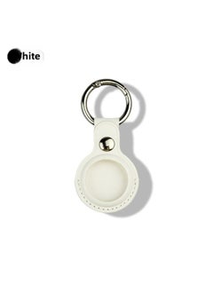 Suitable For Apple Airtag Tracker Anti-Lost Device Locator Leather Protective Case Airtags Protective Case-Color:White-Applicable Model:Double Hole Airtag Case