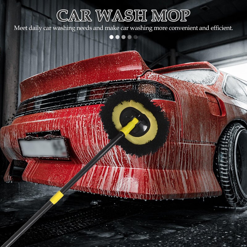 Curved Car Wash Mop With Telescopic Handle - Extendable Chenille Car Brush For Exterior Detailing - Pole Cleaning Tool For Rvs Trucks Boats - Image 5