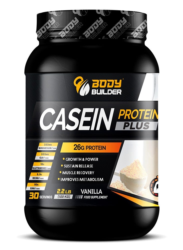 Body Builder Casein Protein Plus, Vanilla, 2.2 LB - Image 1