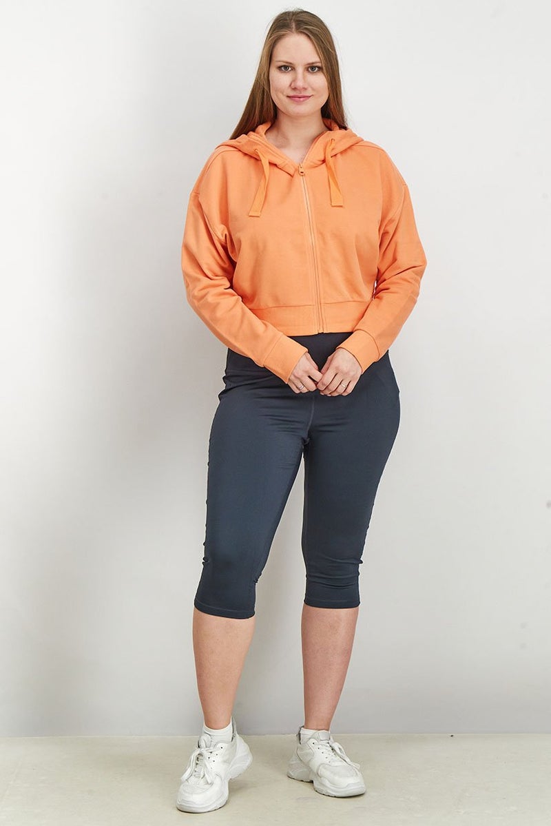 Tchibo Women Sportswear Fit Plain Sports Hoodie, Orange  - Image 2