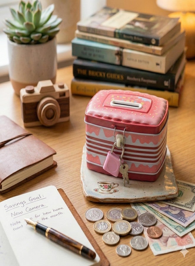 Sajani Cute Cartoon Creative Portable Piggy Bank, Money Saving Box with Combination Lock, Mini Coin Bank Gifts for Boys and Girls, Best Return Gifts for Kids (Pack of 1) (Sandwich - Pink) - Image 3