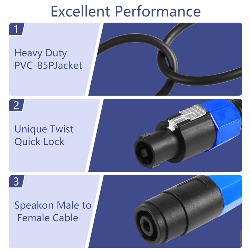 CERRXIAN 32FT 1M Speakon Extension Cable Speakon Male to Female Wire Audio Cord with Twist Lock for Loudspeaker Amplifier DJ Stage - Image 2