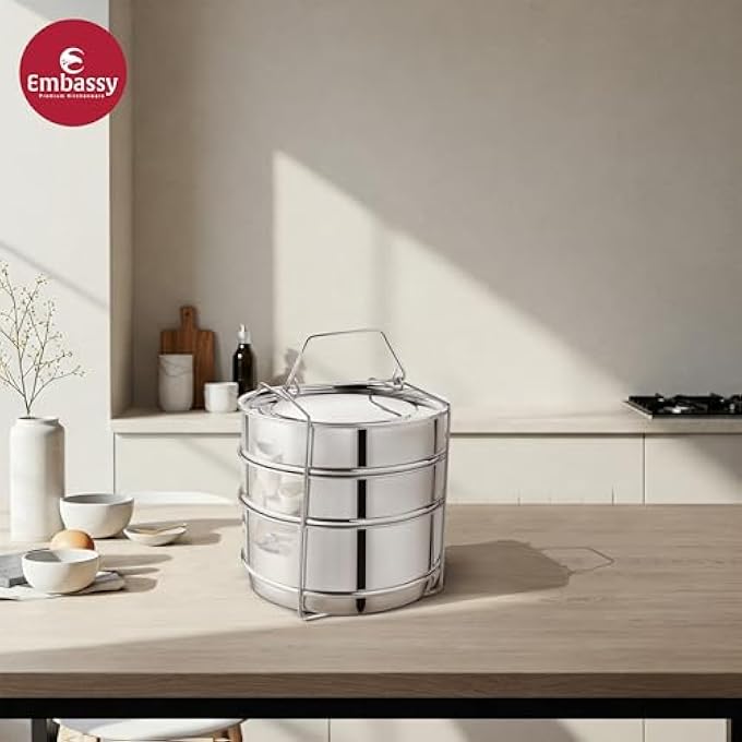 Embassy Ss Cooker Separator H65 Suitable For Hawkins Classic InnerLid Pressure Cooker 65 Litres Model No Cl65 3 Containers With Lifter Stainless Steel - Image 2