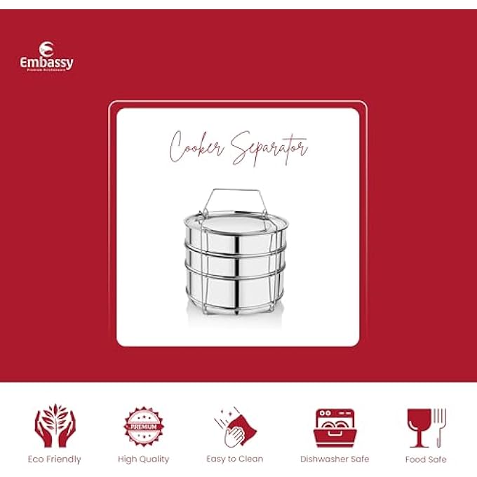Embassy Ss Cooker Separator H65 Suitable For Hawkins Classic InnerLid Pressure Cooker 65 Litres Model No Cl65 3 Containers With Lifter Stainless Steel - Image 4