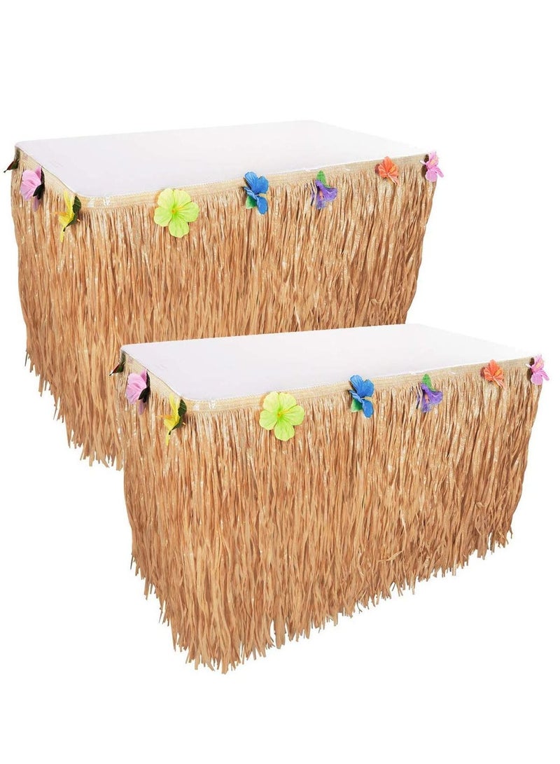 2PCS Hawaiian Luau Table Grass Skirt Hibiscus String Colorful Flowers 9 Feet X 29 Inches for Hula Party Decoration Birthdays  - Image 1