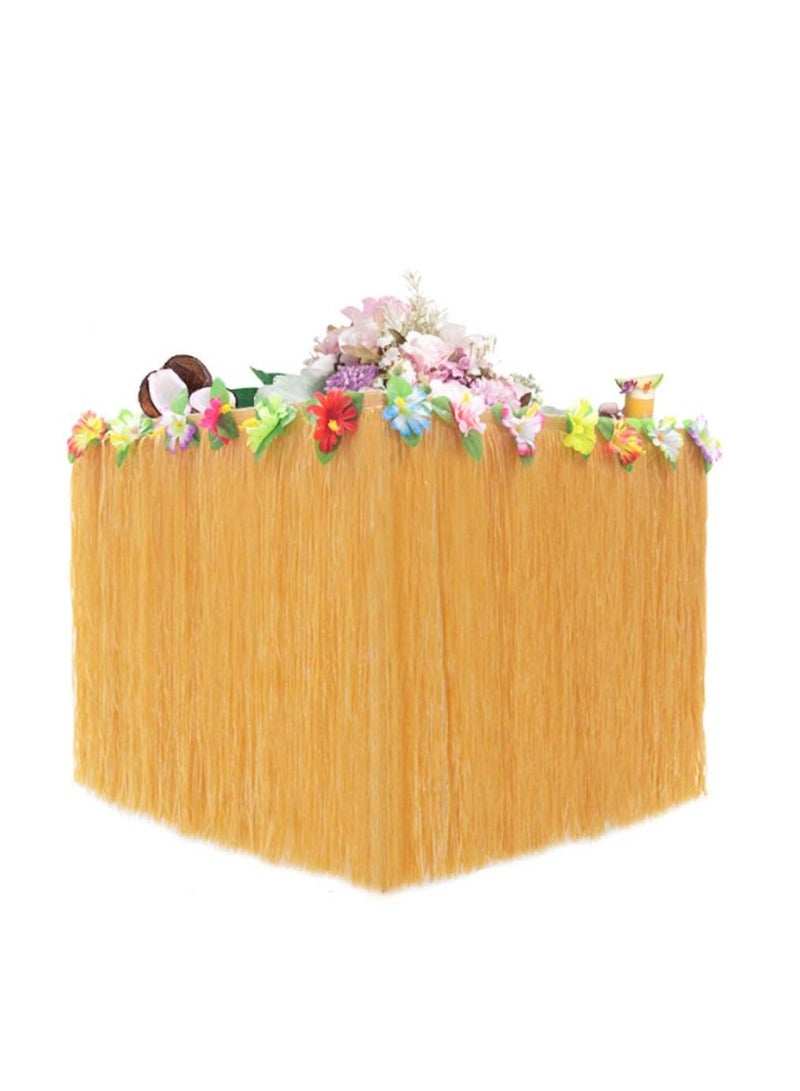 2PCS Hawaiian Luau Table Grass Skirt Hibiscus String Colorful Flowers 9 Feet X 29 Inches for Hula Party Decoration Birthdays  - Image 5